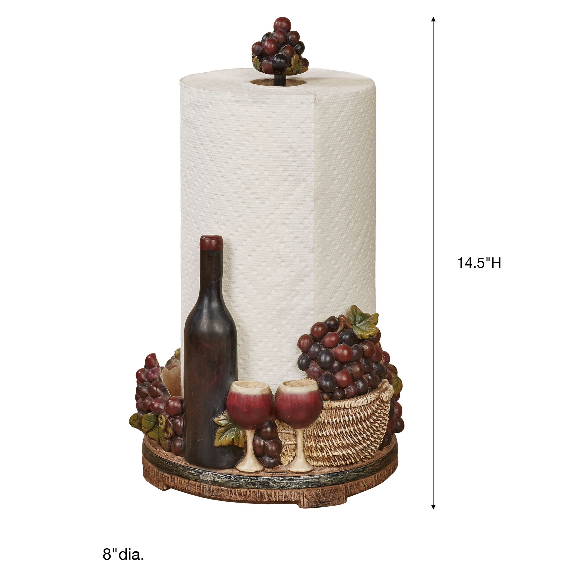 Wine Picnic Paper Towel Holder Purple and Brown Tones 8”dia.x14.5”H