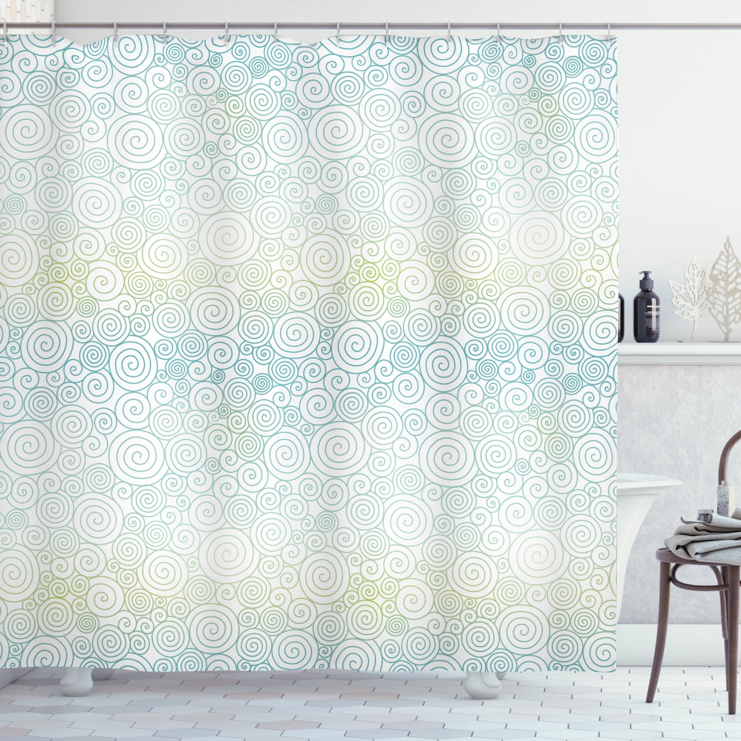 Pastel Shower Curtain, Blue Pastel Gradient Abstract Swirl Handdrawn
