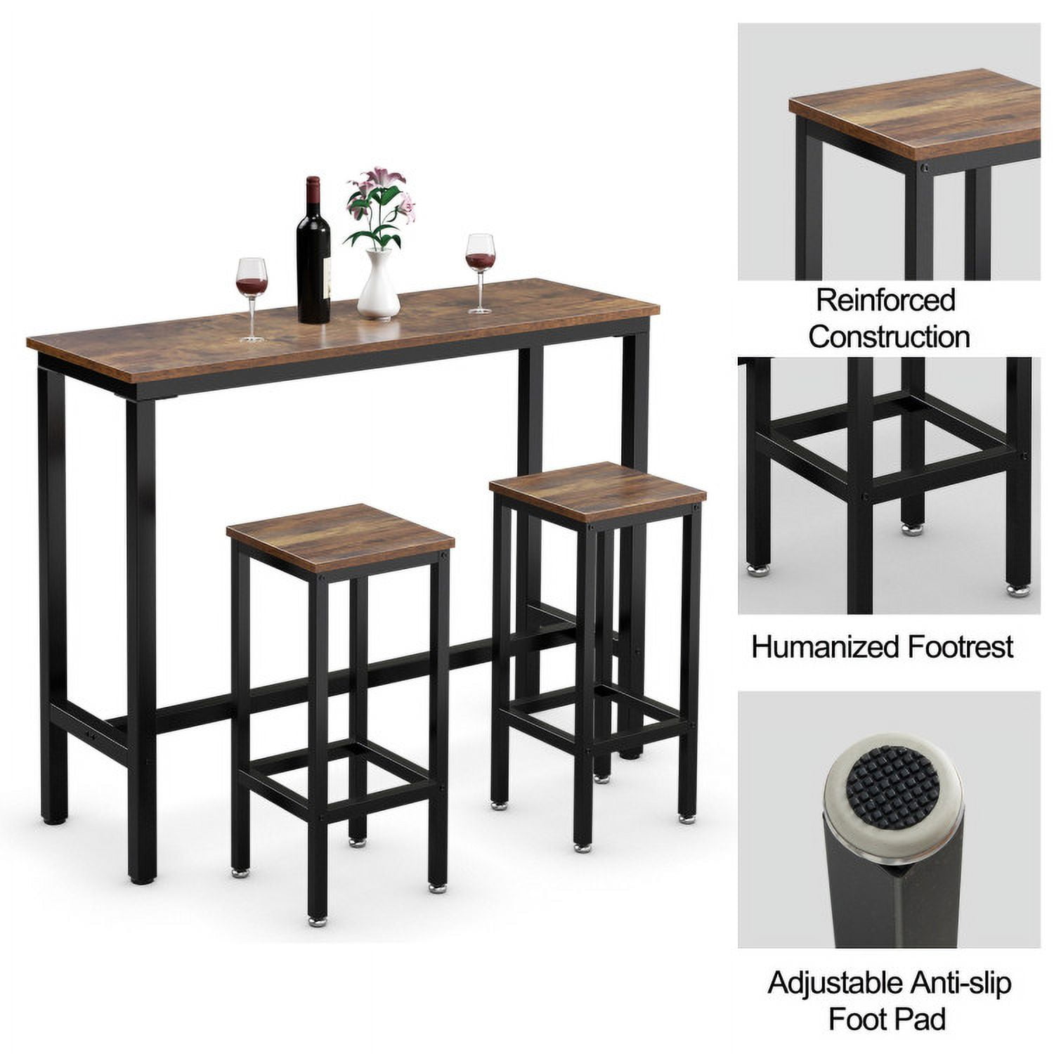 Finihen Dining Set, Dining Table Set, 3 Pieces Counter Height Bar Furniture Set with Backless Stools, for Home, Restaurant, Brown Finihen Dining Set, Dining Table Set, 3 Pieces Counter Height Bar Furniture Set with Backless Stools, for Home, Restaurant, Brown