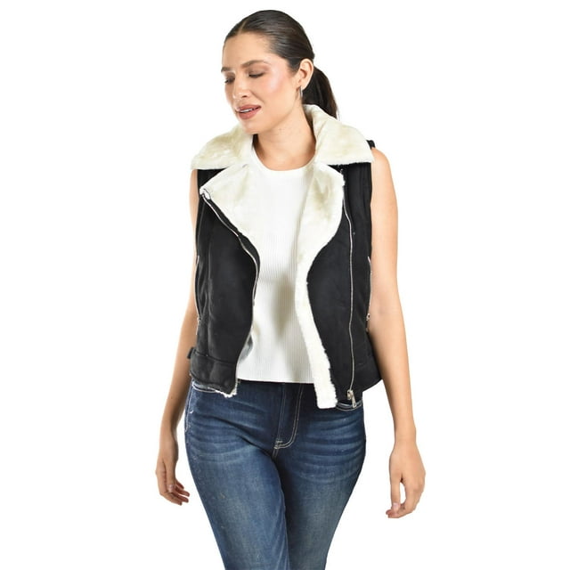 Chaleco tipo biker con borrega Roman Fashion /Juvenil, 8343 (Negro) negro G