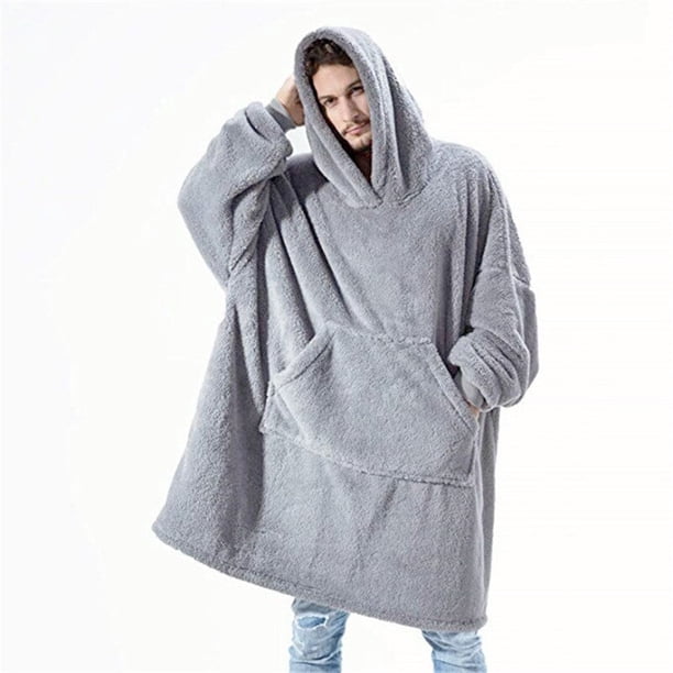 Suéter con capucha de invierno para mujer, manta polar de gran tamaño con mangas, Bolsillo grande, cálida y gruesa, bata de TV para pareja