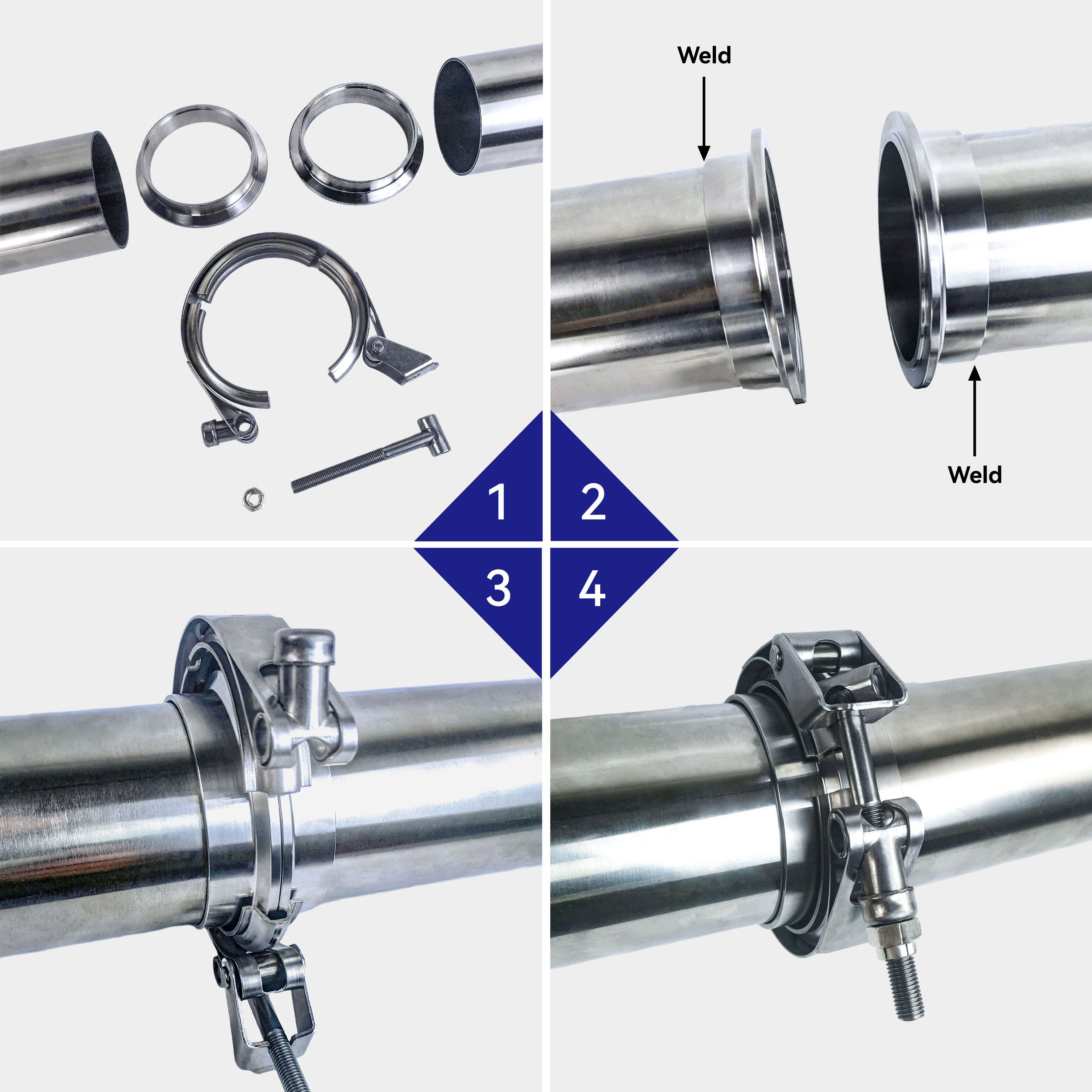 HFS (R) 3" (76.2mm) Stainless Steel 304 Quick Release V-Band Turbo Downpipe Exhaust Clamp