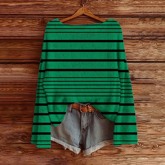 asdoklhq Christmas Womens Sweatshirt Women's Christmas Printed Casual Round Neck Long Sleeve Pullover Sweater Knit Pullover 2025 Fall Fashion Graphic Crochet Tops Hippie Clothes Green XL