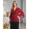 thumbnail image 4 of Blusa VALOLIA Dressy para mujer con mangas acampanadas 3/4, color rojo, talla L, 4 of 6