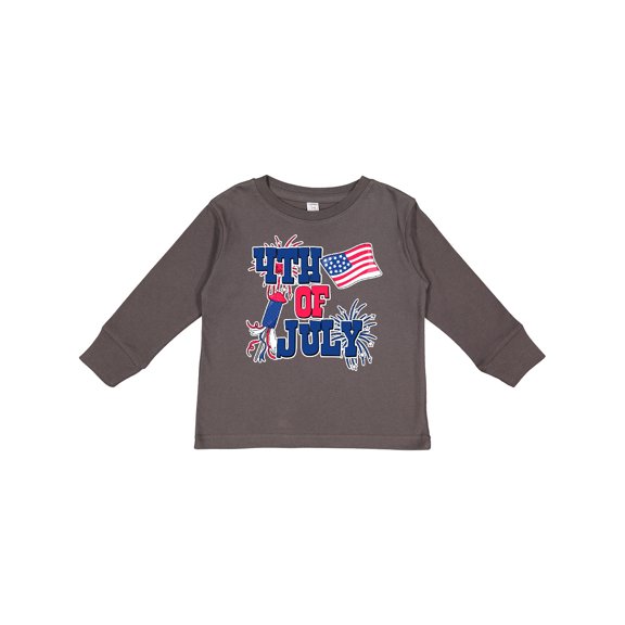 Inktastic 4th of July with Fireworks American Flag and Rocket Boys or Girls Long Sleeve Toddler T-Shirt