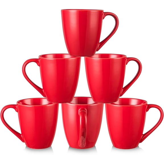 12 Ounce Ceramic Coffee Mug Set with Handle Red Set of 6