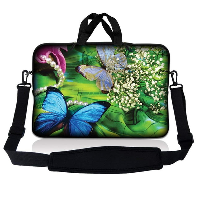 LSS 10 Sac Pochette pour Ordinateur Portable de 10,2 Pouces Compatible avec Acer, Asus, Dell, HP, Sony, MacBook et Plus / Étui de Transport avec Poignée et Bandoulière Ajustable, Motif Floral Papillon