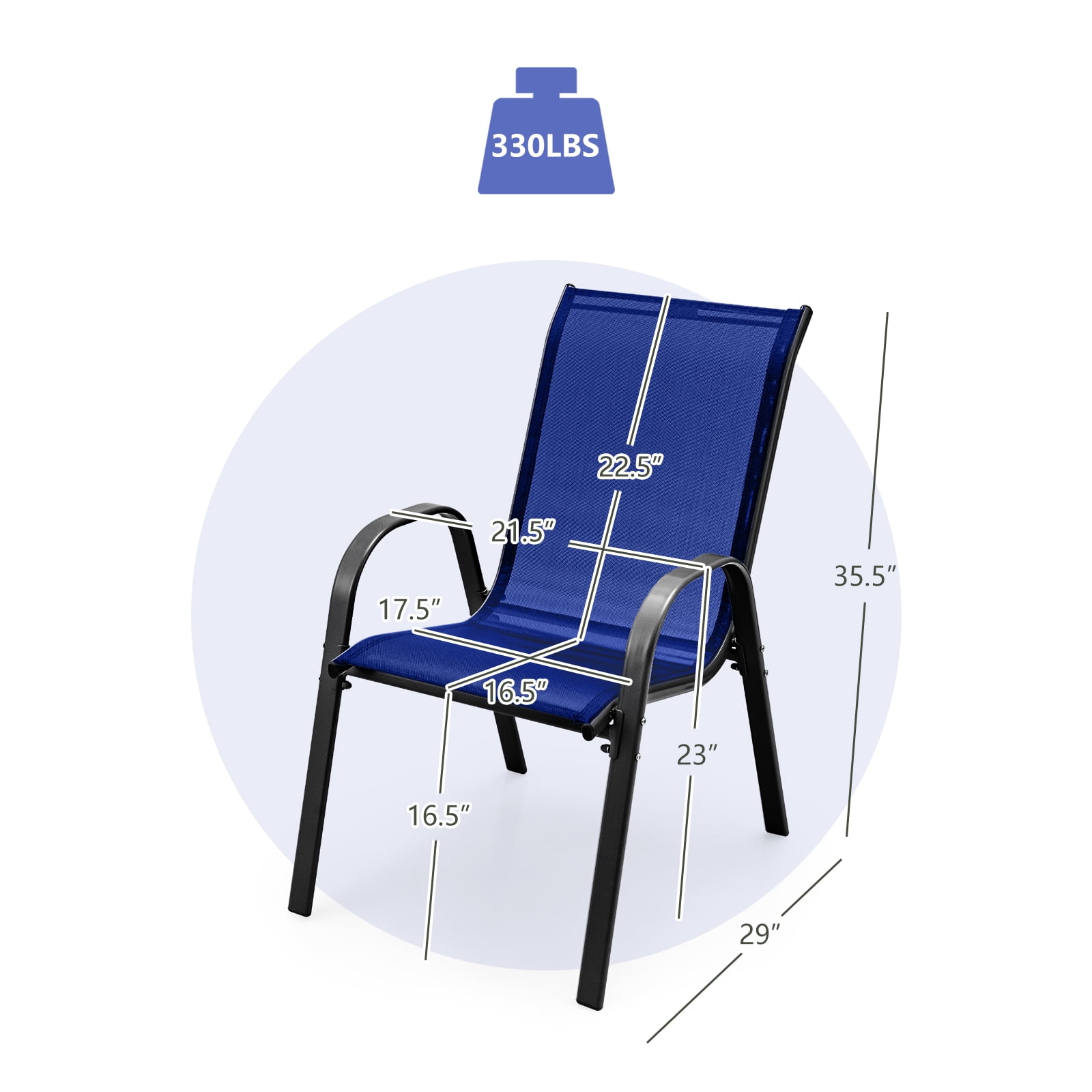 Costway 2PCS Patio Dining Chairs Stackable Armrest Space Saving Garden, Black & Navy