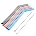 thumbnail image 1 of Juego de 6 Popotes de Silicona Flexibles y Reutilizables con 2 Cepillos Limpiadores, Ideales para Bebidas Frías y Calientes, Colores Surpresa, Tamaño Grande, Certificado FDA., 1 of 6