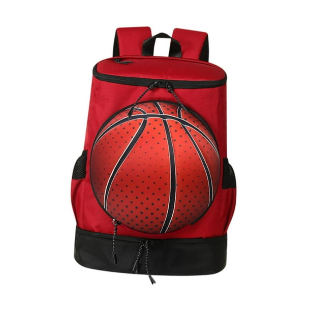 Mochila de baloncesto Equipo de entrenamiento deportivo Bolsa con cremallera Moda con compartimento para zapatos con soporte para pelotas para ir de Rojo Negro L Adultos