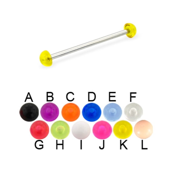 Long Barbell (Industrial Barbell) With Acrylic Half Balls, 12 Ga,1 1/4" (32Mm) Long,Purple - B