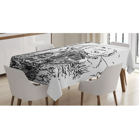 

Steam Engine Tablecloth Black and White Old Train on Railroad Sketch Effect Vintage Traveling Print Rectangular Table Cover for Dining Room Kitchen 60 X 84 Inches White Black by Ambesonne
