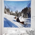 thumbnail image 1 of Winter Tapestry, Log Cabins in the Mountains Sunny Winter Day Rural Scene Holiday Vacation, Fabric Wall Hanging Decor for Bedroom Living Room Dorm, 5 Sizes, Blue Brown White, by Ambesonne, 1 of 1