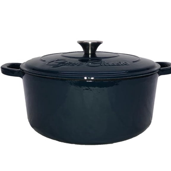 5QT Navy Enamel Cast Iron Dutch Oven with Silver Knob - 10487BN