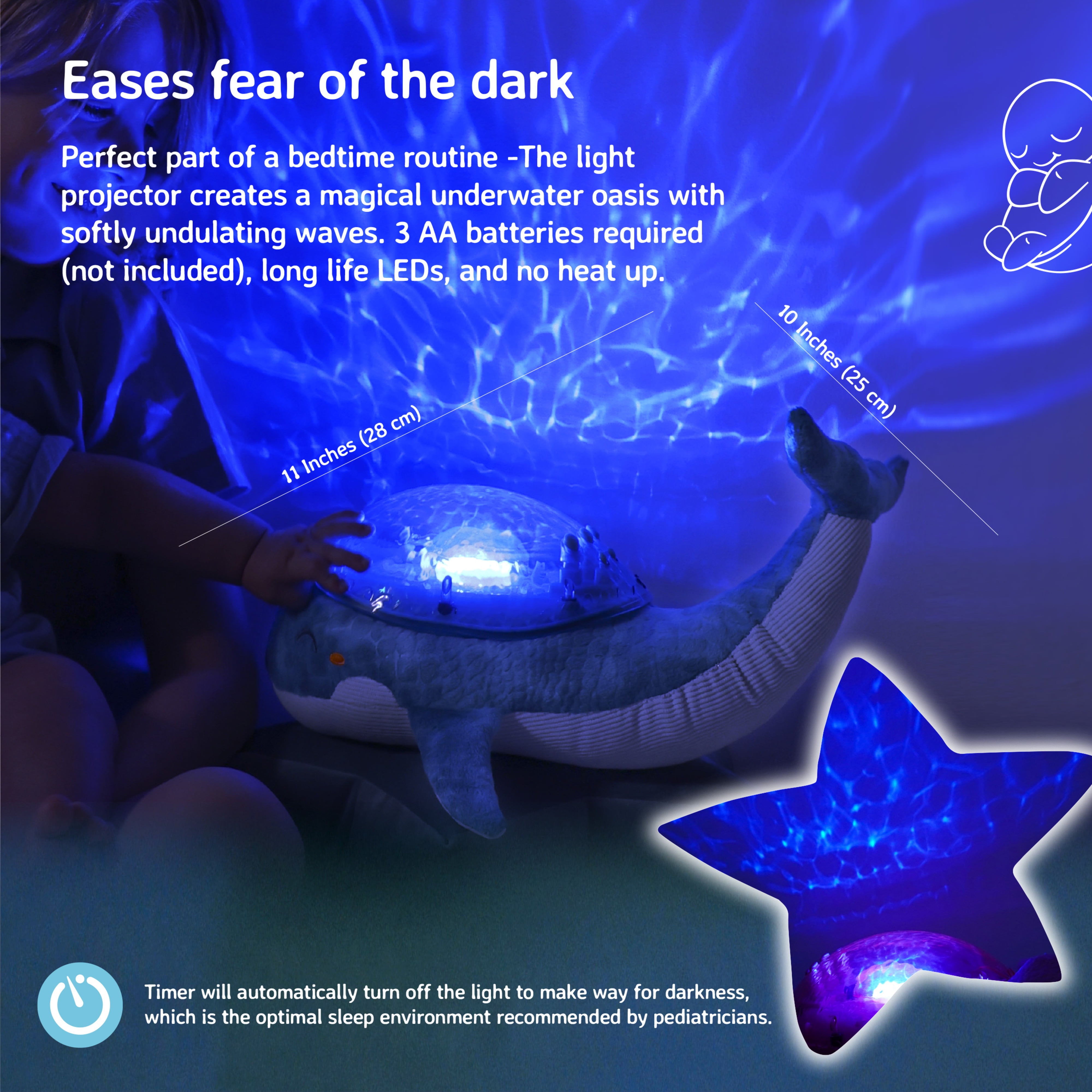 Cloud b Dimmable Whale LED Night Lights, Soft Aquamarine Glow; Deep Blue Glow