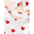 thumbnail image 4 of Aunavey 3Pcs My First Valentines Day Baby Girls Outfit Long Sleeve Romper Heart Bell Bottoms Headband, 4 of 8