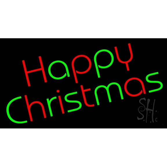 Happy Christmas LED Neon Sign 13 x 24 - inches, Clear Edge Cut Acrylic Backing, with Dimmer - Bright and Premium built indoor LED Neon Sign for special occasion decor.