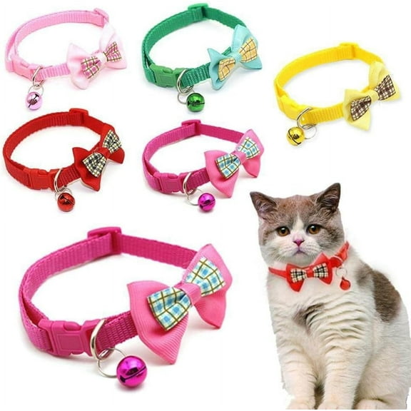 Puppy Collar with Bell, 1/2-Pack Dog Collar with Bell Cute Bowtie Cat Collar Nylon Adjustable Buckle for XXS XSmall Girl Pets Female Kitten Yorkie Teacup Chihuahua X-Small, Neck 7-12 Inch