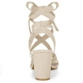thumbnail image 4 of BLISSFUL STEP Women's Open Toe Crisscross Lace Up Block Heel Sandals Beige 8.5, 4 of 7