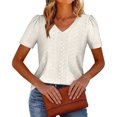 thumbnail image 4 of ASDFVBKG Short Sleeve Blouses for Women Cozy Eyelet V-Neck Shirts Dressy Solid Casual Loose Clothing White XL, 4 of 4