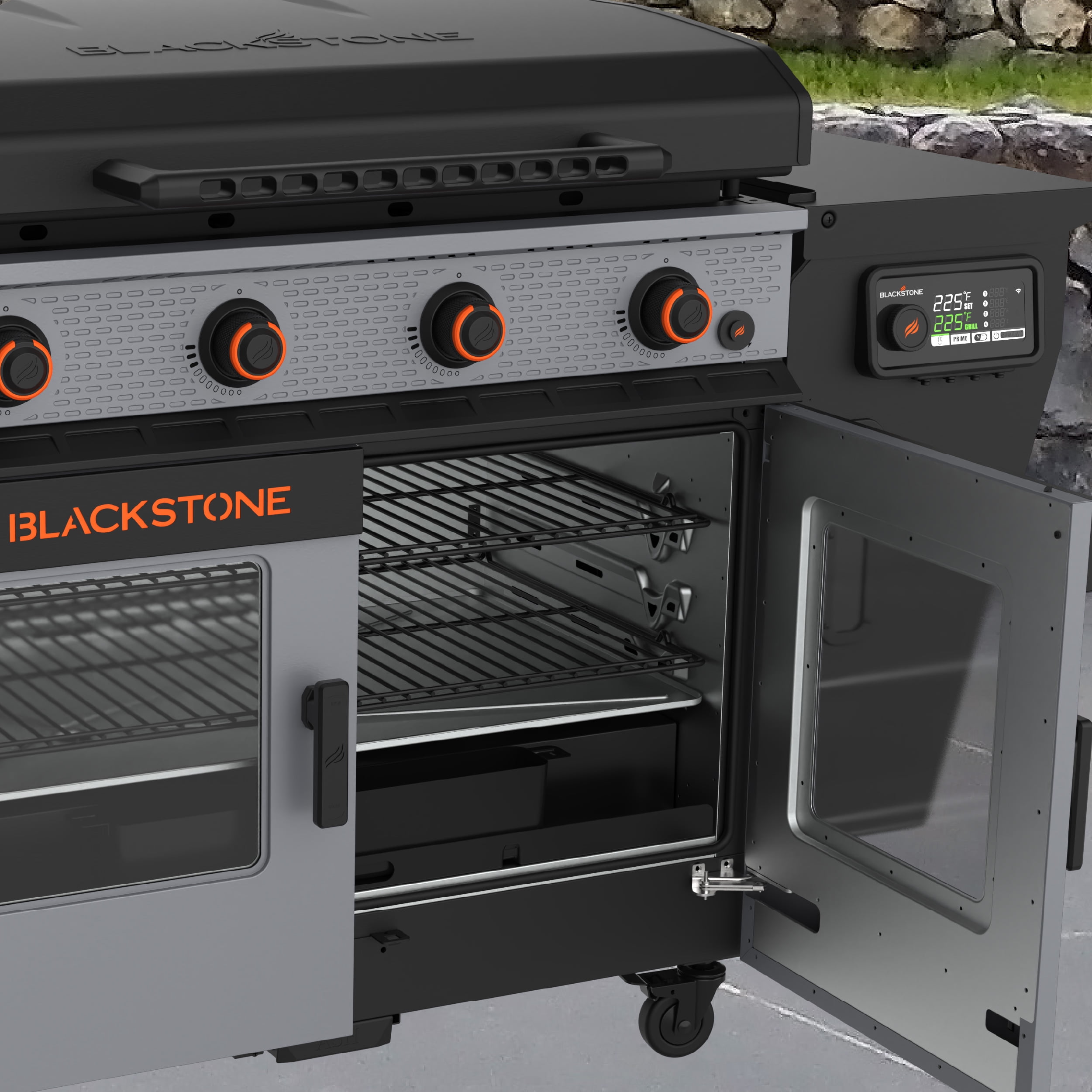 Blackstone Bronco Outdoor Combo Griddle, 36 Inch 4-Burner Flat Top Grill with Vertical Pellet Smoker