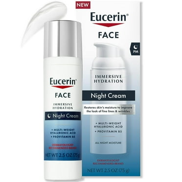 Eucerin Face Immersive Hydration Night Cream with Hyaluronic Acid and Provitamin B5, Ultra-Lightweight Face Moisturizer Smooths Fines Lines and Wrinkles, 2.5 Oz Bottle C14