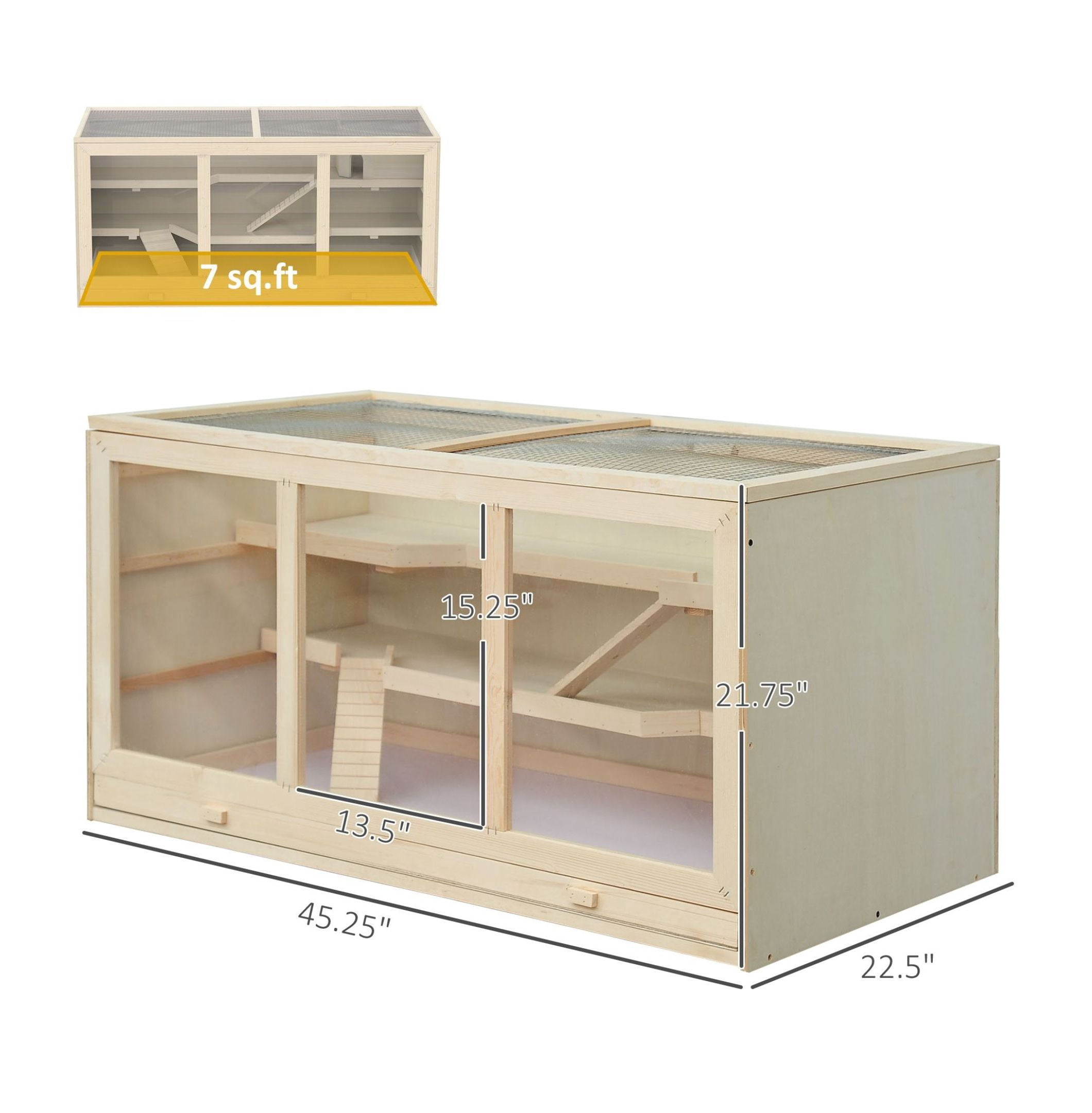 Hamster Cage 3 Tiers Wooden Big Mice Rat Exercise Play House Pen Opening Roof Ramps