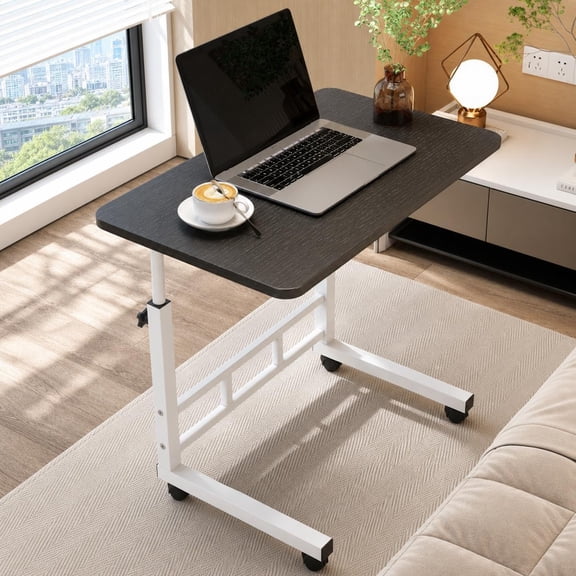 Adjustable Standing Desk with Wheels, C-Shaped Mobile Laptop Table, Height Adjustable Workstation with Locking Casters for Home Office, Sofa and Bed,Black