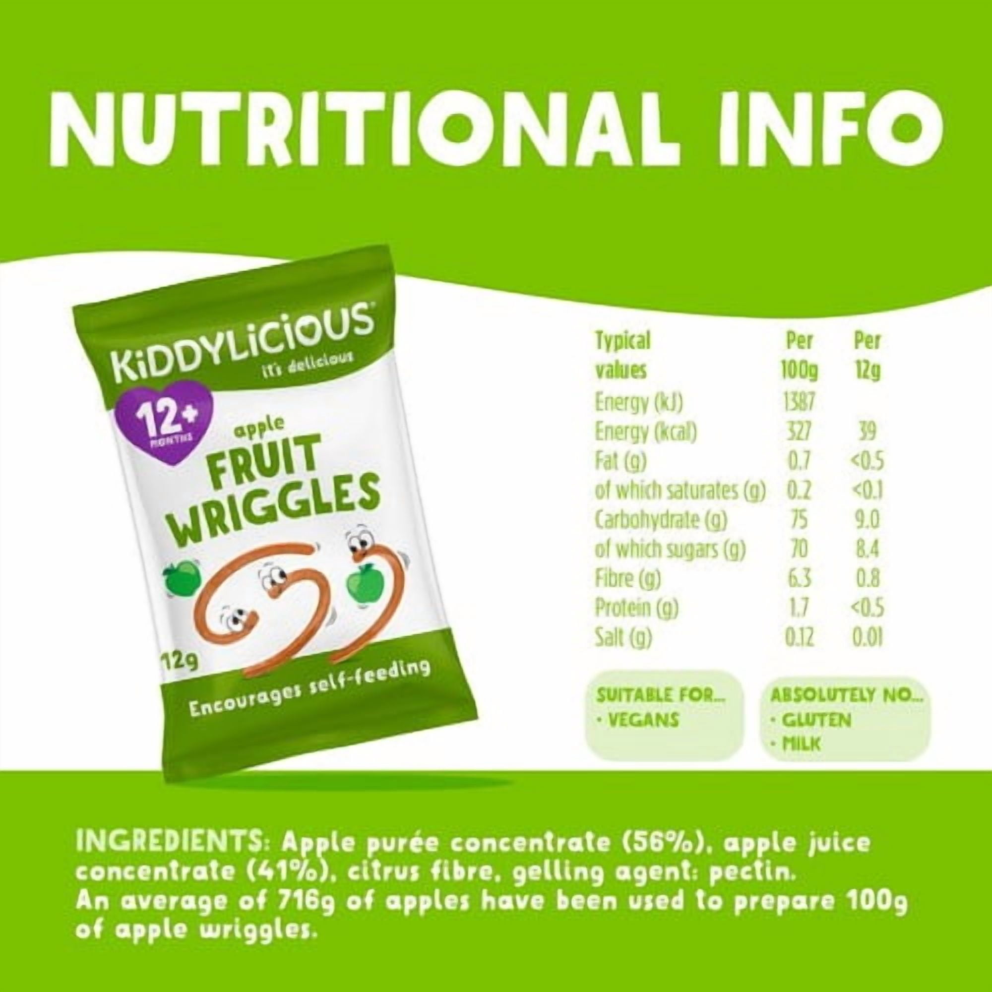 Kiddylicious Apple Wriggles Baby Snacks Multi 4 x 12g, British Import (Pack of 3)