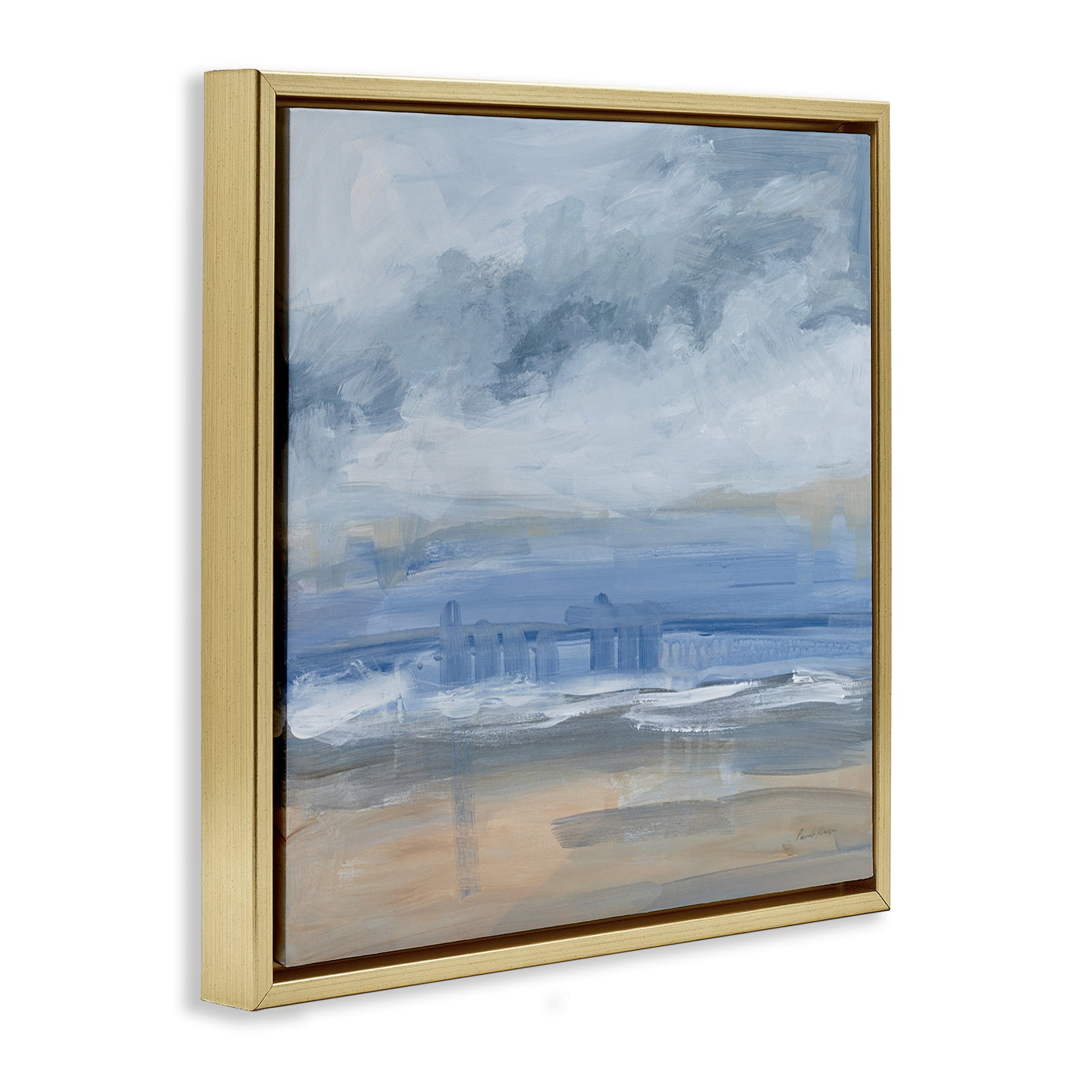 Stupell Industries Abstract Beach Scenery Coastal Painting Gold Floater Framed Canvas Art Print Wall Art, 25 x 25