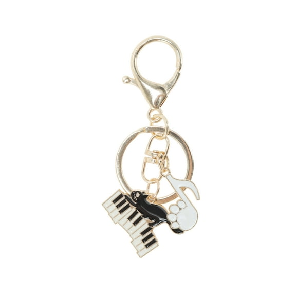 Unique Bargains 1 Pc Handbag Charms Keychains Piano Cats Bag Accessories Black White