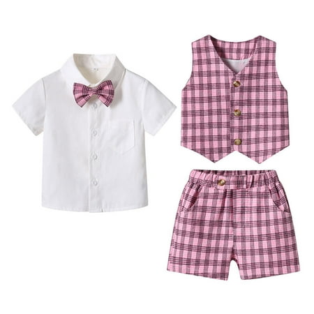 

Vedolay Baby Boys Clothing Sets Baby Boys Summer Clothes Sets Outfits Print Short Sleeve T-Shirt and Casual Rolled Shorts Set(Pink 2-3 Years)