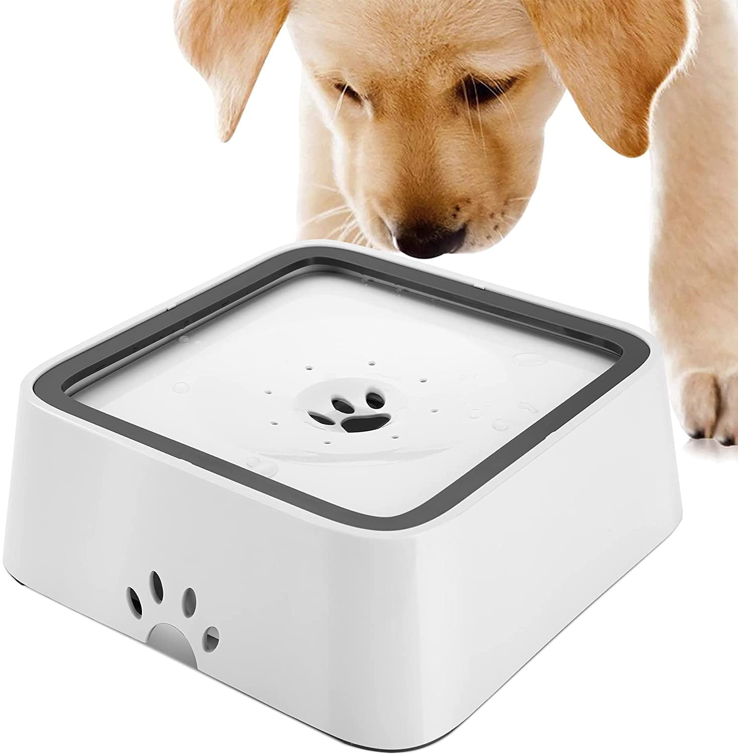 PETTOM Dog Floating Water Bowl with Filters,Upgraded 2L Car Pet Slow Water Feeder Bowl ABS Pet Drinking Fountain Non Spill and Dust-Proof White