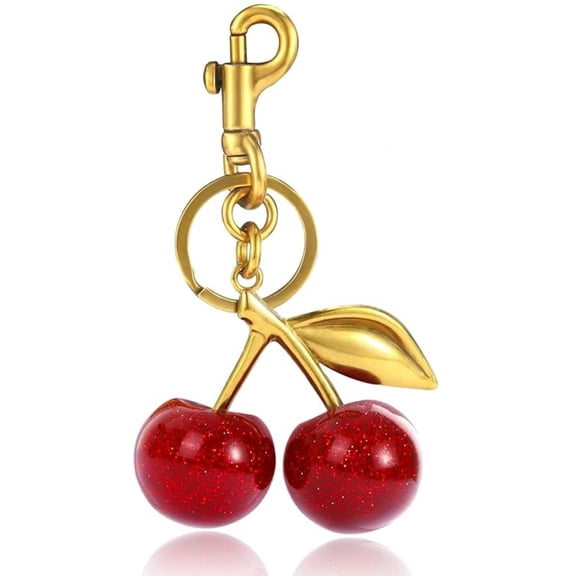 B Glitter Cherry Bag Charm Purse Cherry Charms Keychain for Women Christmas Valentine Handbags Bag Gifts (Sweet Cherry)