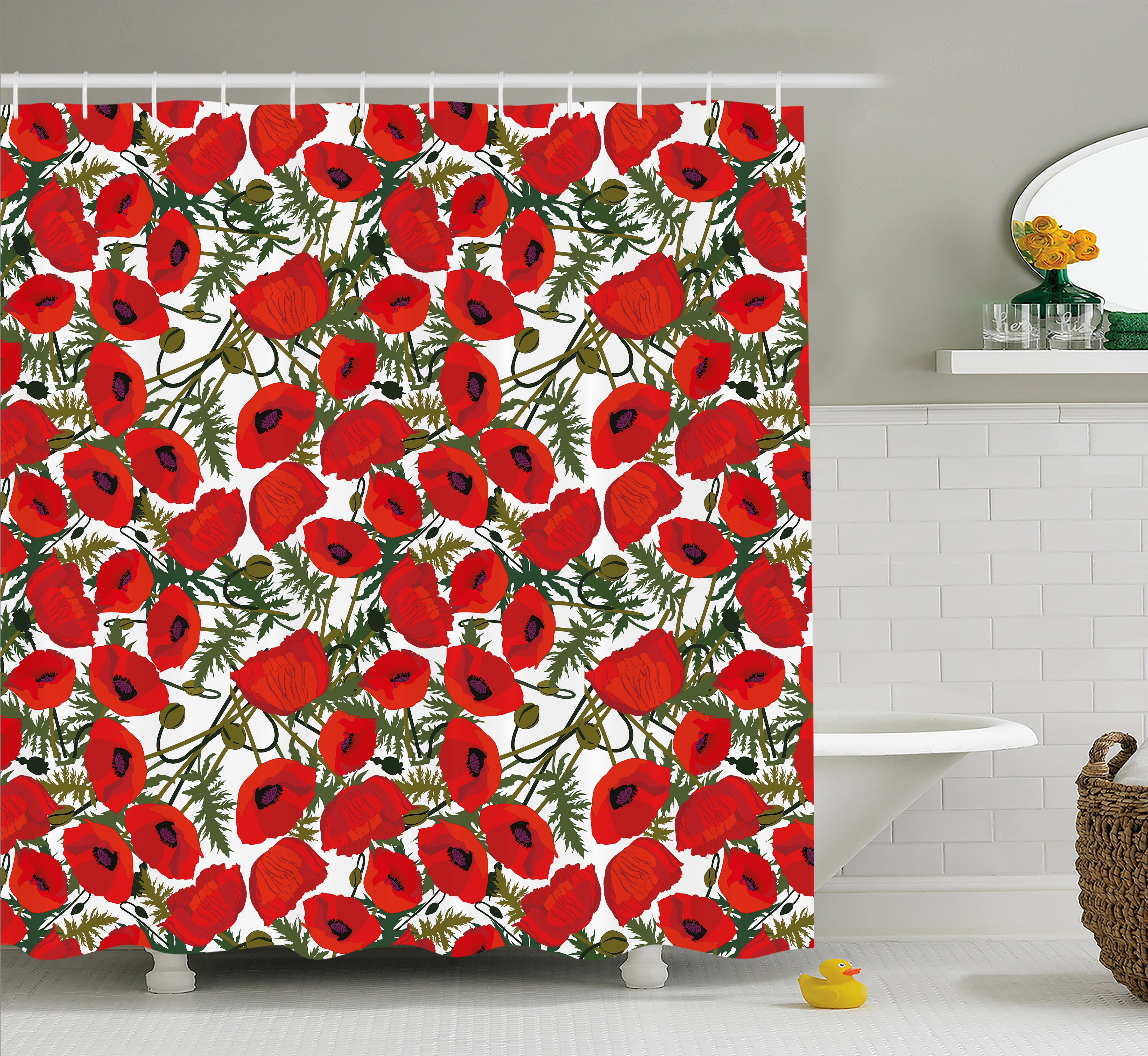 Poppy Shower Curtain Abstract Flower Pattern with Garden Poppy Shower Curtain Abstract Flower Pattern with Garden