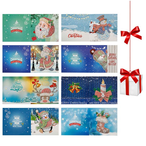 Peinture de Cartes de Vœux de Noël DIY, Peinture 3D Manuelle Créative à Perçage Complet, Kits de Cartes Postales de Père Noël Dessin Animé pour Cadeau Festif d'Anniversaire et du Nouvel An