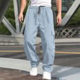 thumbnail image 2 of NIEWTR Cargo Pants for Men Baggy Fit Parachute Pants Men Nylon Lounge Drawstring Joggers Lightweight Relaxed Fit Cargo Work Pants for Men Mens Workout Pants (Blue,XXL), 2 of 5