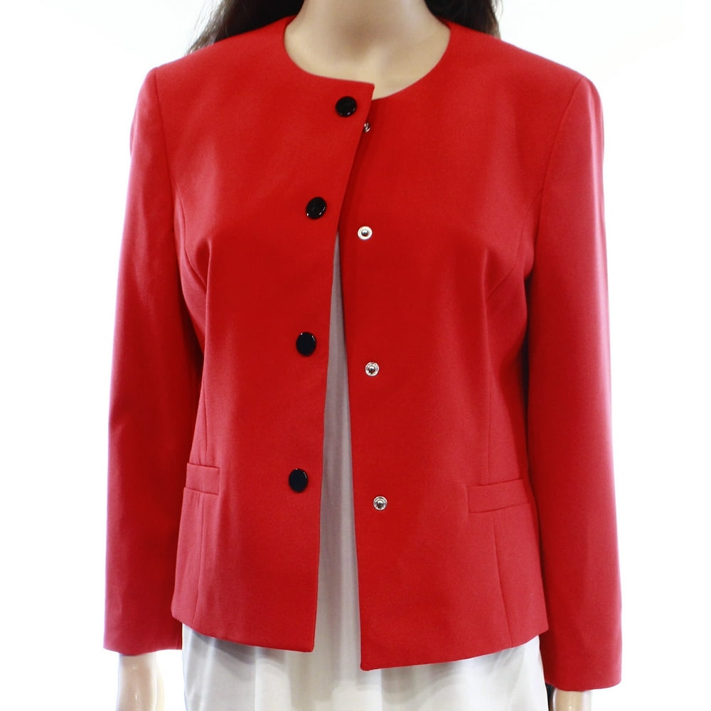 Nine West NEW Poppy Red Womens Size 2 Button Front Collarless Jacket ...