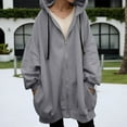 thumbnail image 2 of iHPH7 Womens Zip Up Hoodies Travel Hoodie Oversized Hoodies for Women Casual Outerwear Long Hoodies for Women Zip Up Fall Jacket Fall Outfits Gray 3XL, 2 of 9