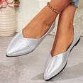 thumbnail image 4 of Rokment Womens Metallic Glitter Dress Shoes Ballet Flat Fashionable Casual Comfortable Leather Pointed Toe Slip on Loafers Bridal Wedding Formal Dressy Low Heels for Ladies Silver Size 7, 4 of 7