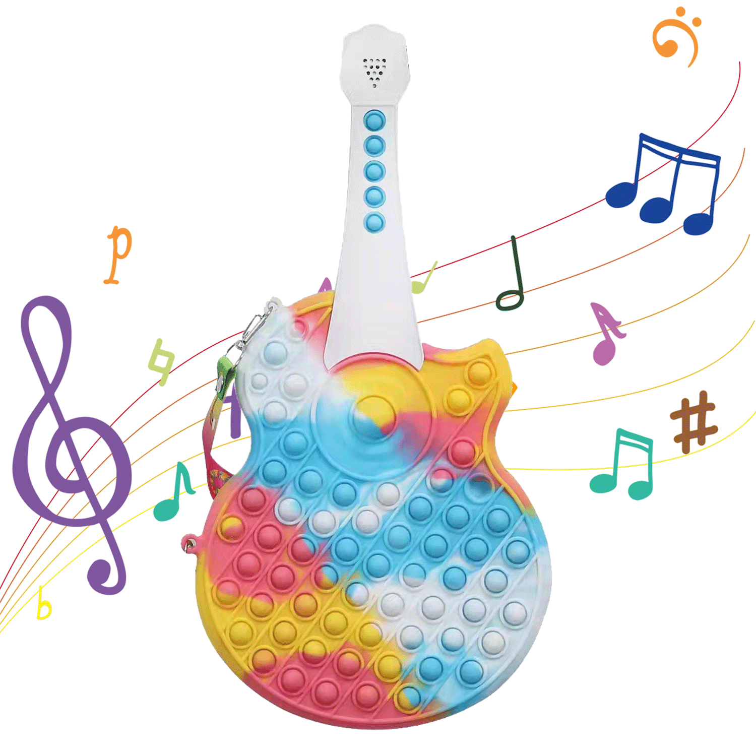 Pop Bubble Guitar Fidget Toys , 5-Tone Pronounceable Large Push Pops Guitar Music Sensory Toy