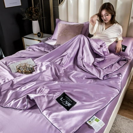 

JNZOUHA NEWKBO Luxury Emulation Silk Quilted Quilt Satin Pink Adults Child Spring Summer Quilts High Quality Soft Smooth Cool Blanket Comforter