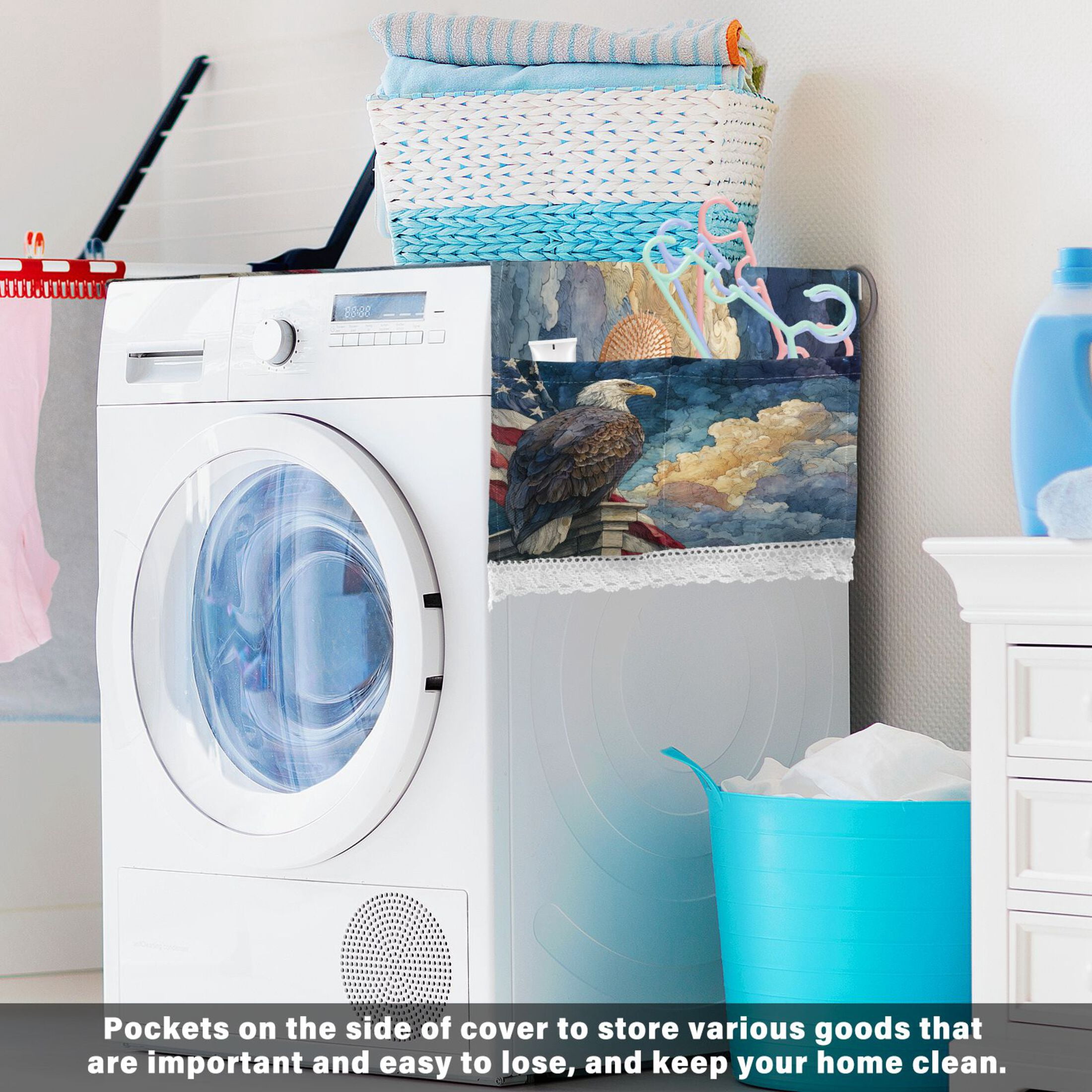Wobogo Star Cloud Freedom Eagle Washing Machine Cover Dustproof Washer Dryer Cover Waterproof Laundry Room Decorative Protector