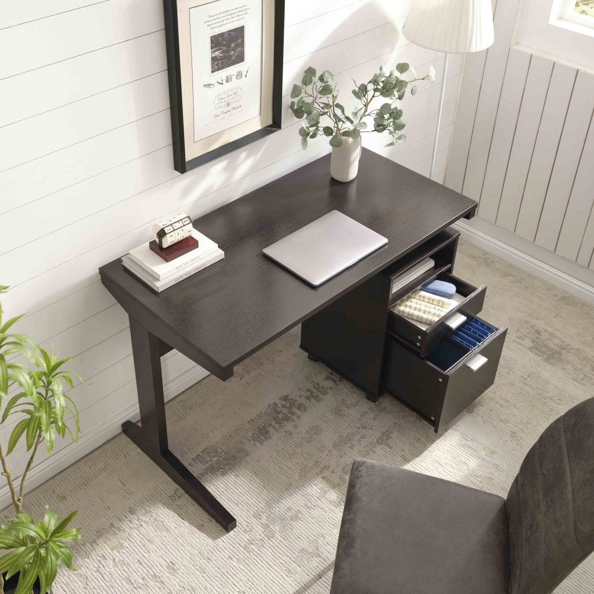 Red Cocoa Home Office Desk with Modesty Panel   Detached Locking File Cabinet  2 Drawers  Cubby Shelf  on Rolling Wheels