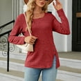 thumbnail image 6 of BLVB Womens Long Sleeve Square Neck Tshirts Solid Color Button Side Slit Fall Basic Work Blouses Tunic Tops Red, 6 of 7