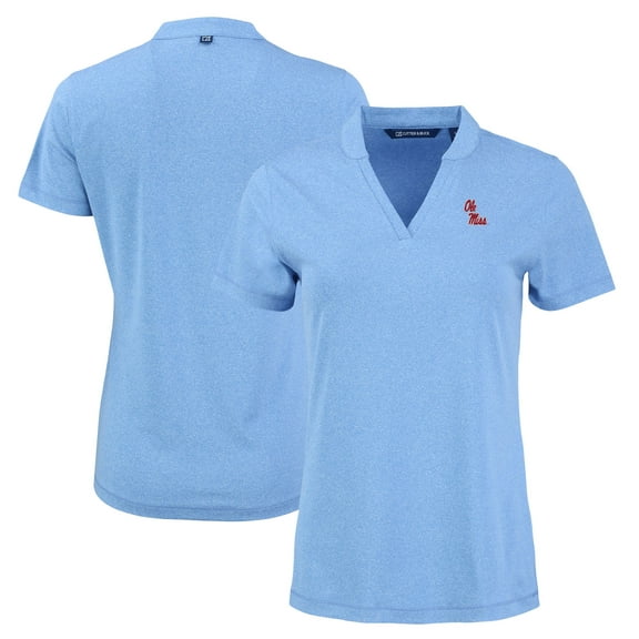 Women's Cutter & Buck  Heather Powder Blue Ole Miss Rebels Forge Blade Collar V-Neck Top