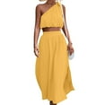 thumbnail image 4 of IROINNID Reduced Dress for Women 2023 Formal Evening Night Dress 2 Piece Outfits Tie Knot One Shoulder Tank Top High Waist Side Split Maxi Dress Cutout Dress,Yellow, 4 of 9