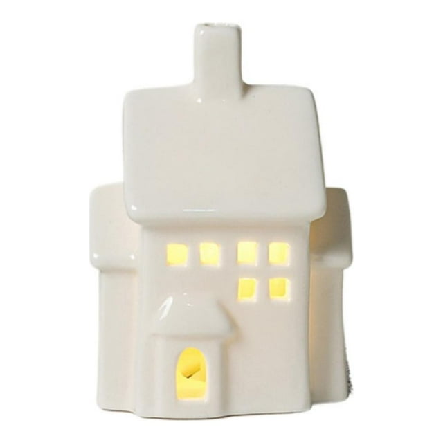 Wmool Christmas Village Sets - LED Lighted Ceramic White Christmas Village Houses, Porcelain Miniature Christmas Figurines Decorations for Home Tabletop Mantel Shelf Decor