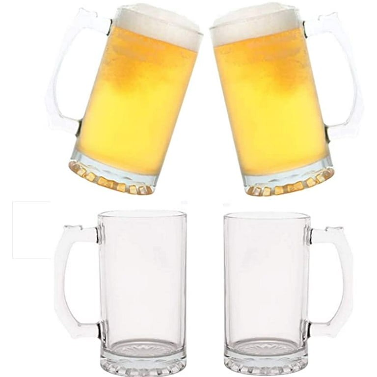 Heavy Duty Glass Mug - Beer Mugs (4 Pc) Tall Drinking Glass Set - Thick Glass Keeps Beer Ice Cold! - 16 oz Beverage Mug - Large Mugs