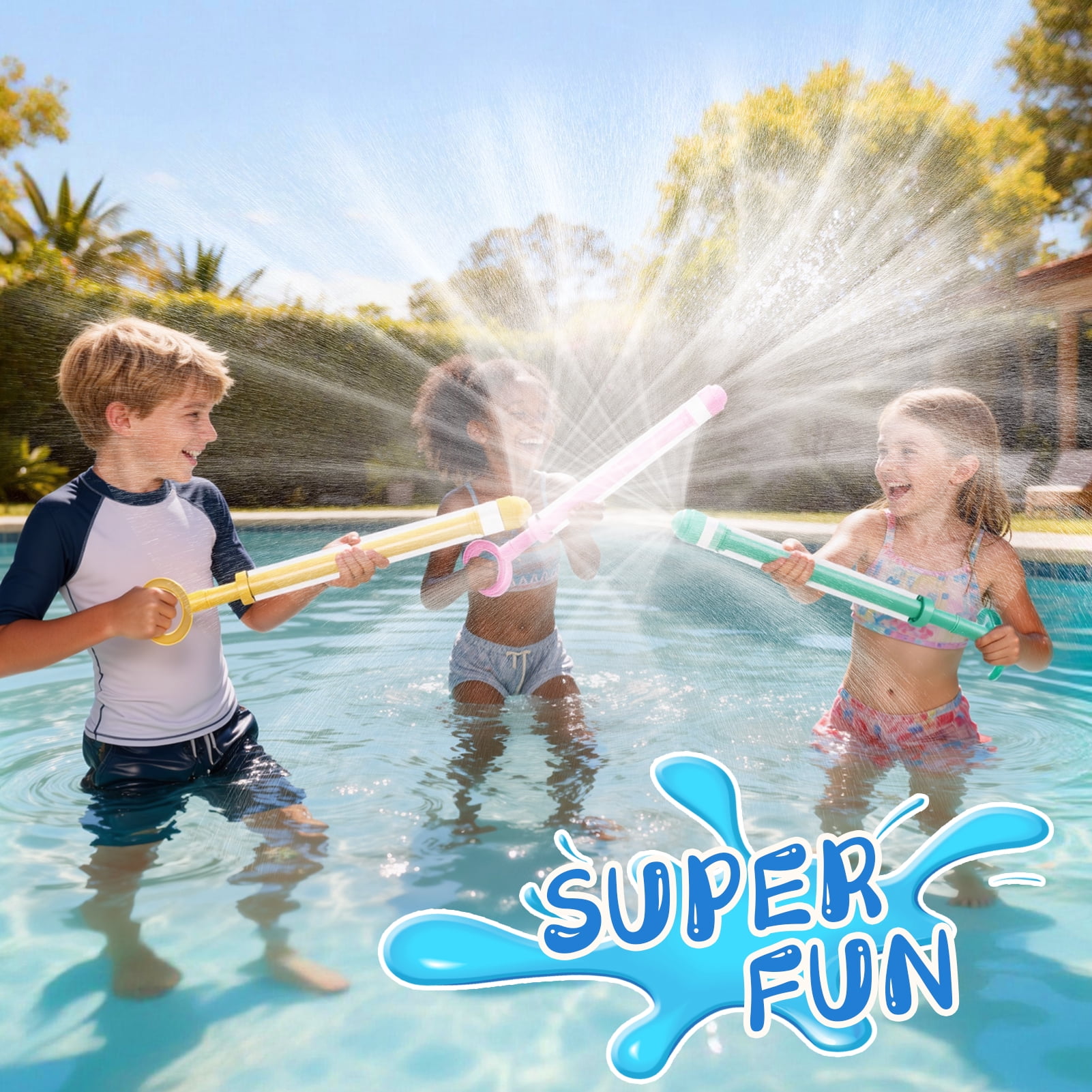 4 Pack Water Squirt Toys for Kids, Pull-Out Design Water Blaster Soaker, Creative Fireworks Spray Effect, Summer Pool Beach Party Favors, Outdoor Water Play Toys for Boys Girls Adults